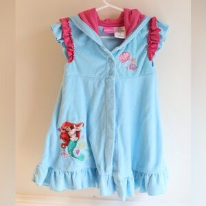 Disney Princess Ariel Hooded Cover Up Dress Girls Size 4T Blue Pink Terry Cloth